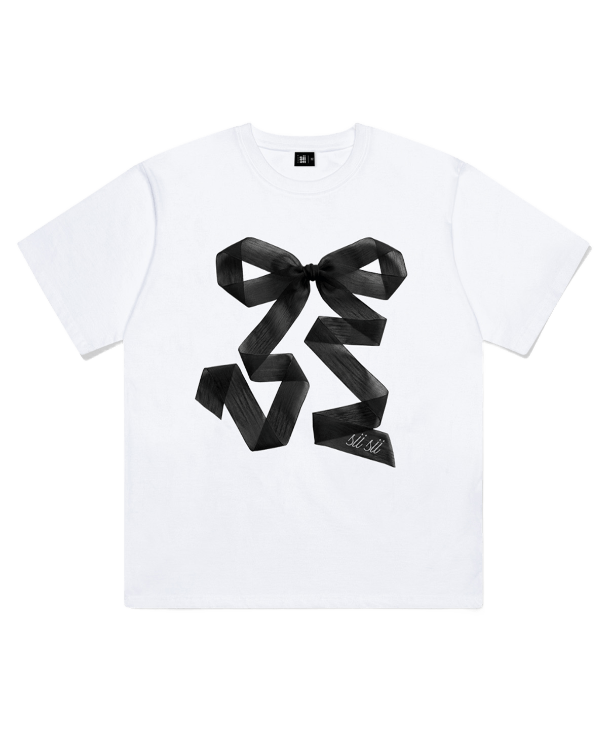 P261OTS063WH pagesiisii Folded Ribbon Print Short Sleeve T-Shirt White