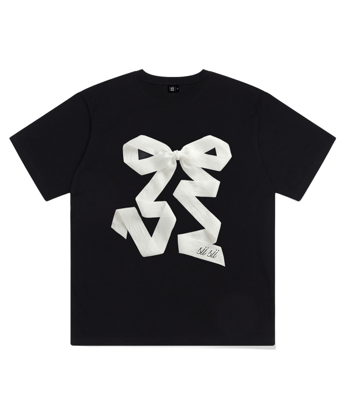 P261OTS064BK pagesiisii Folded Ribbon Print Short Sleeve T-Shirt Black