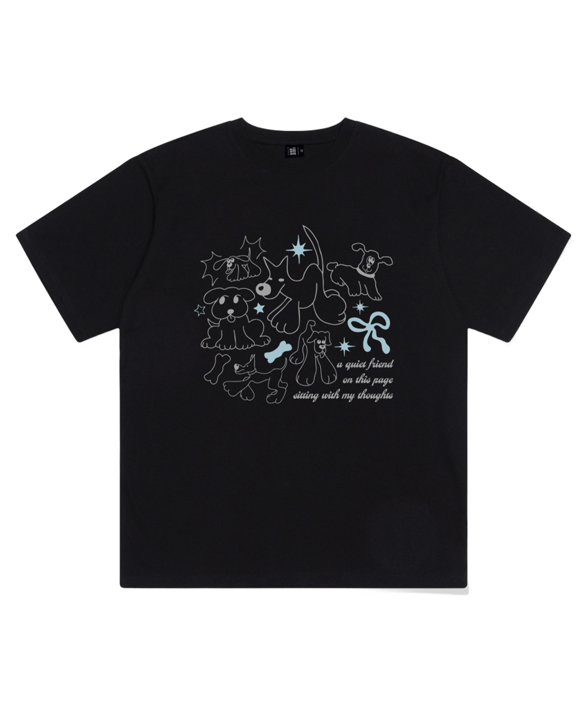 P261OTS044BK pagesiisii Puppy Friends Print Oversized T-Shirt Black
