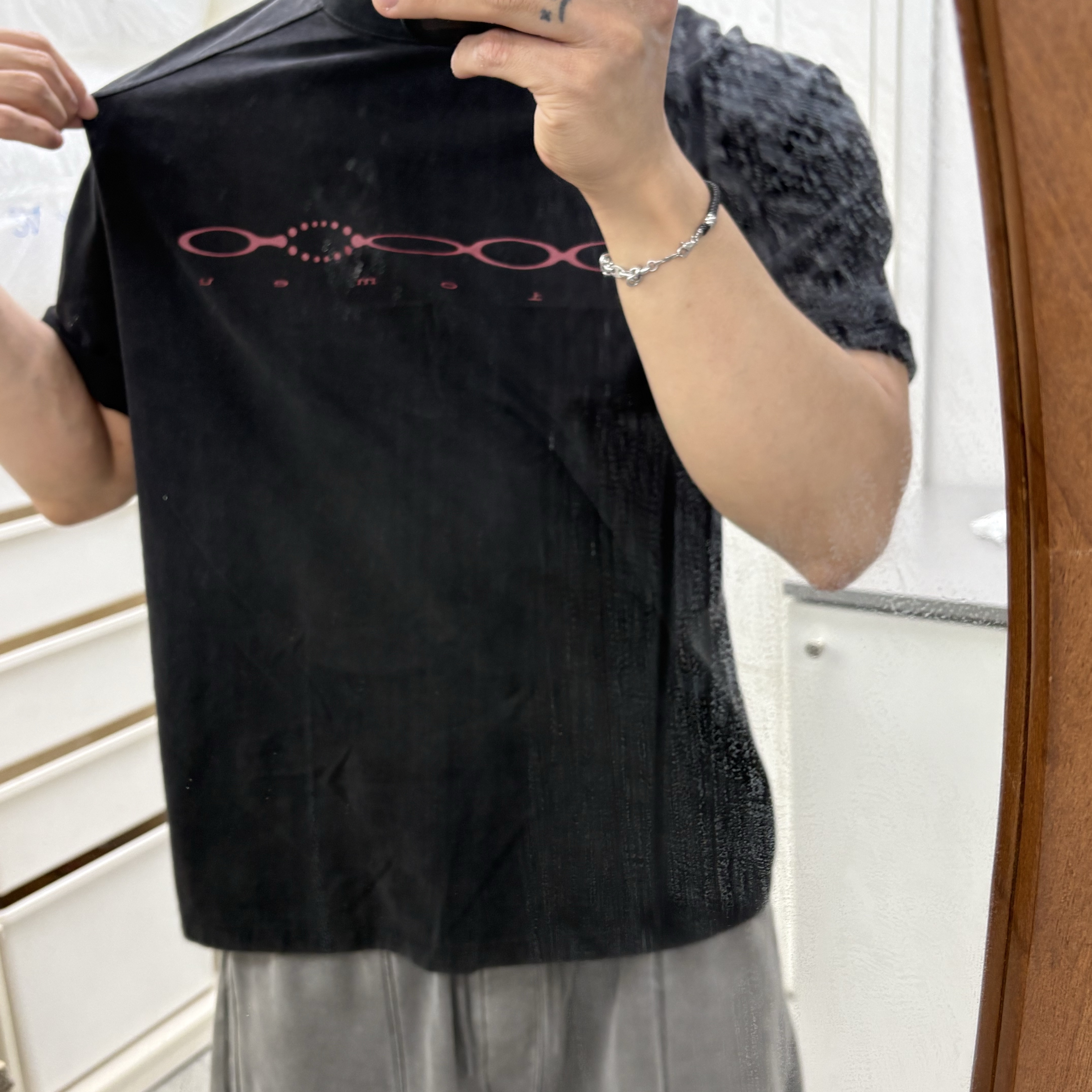 Riomeu Double Cut Washed Short Sleeve T-shirt Gray 착용 스타일 - 1