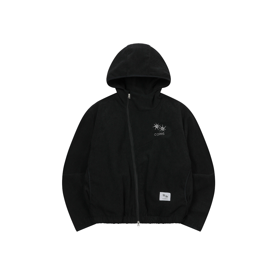 C-P00000DK Coiris Veiled Unbalance 2-Way Hood Zip-Up Unisex Black