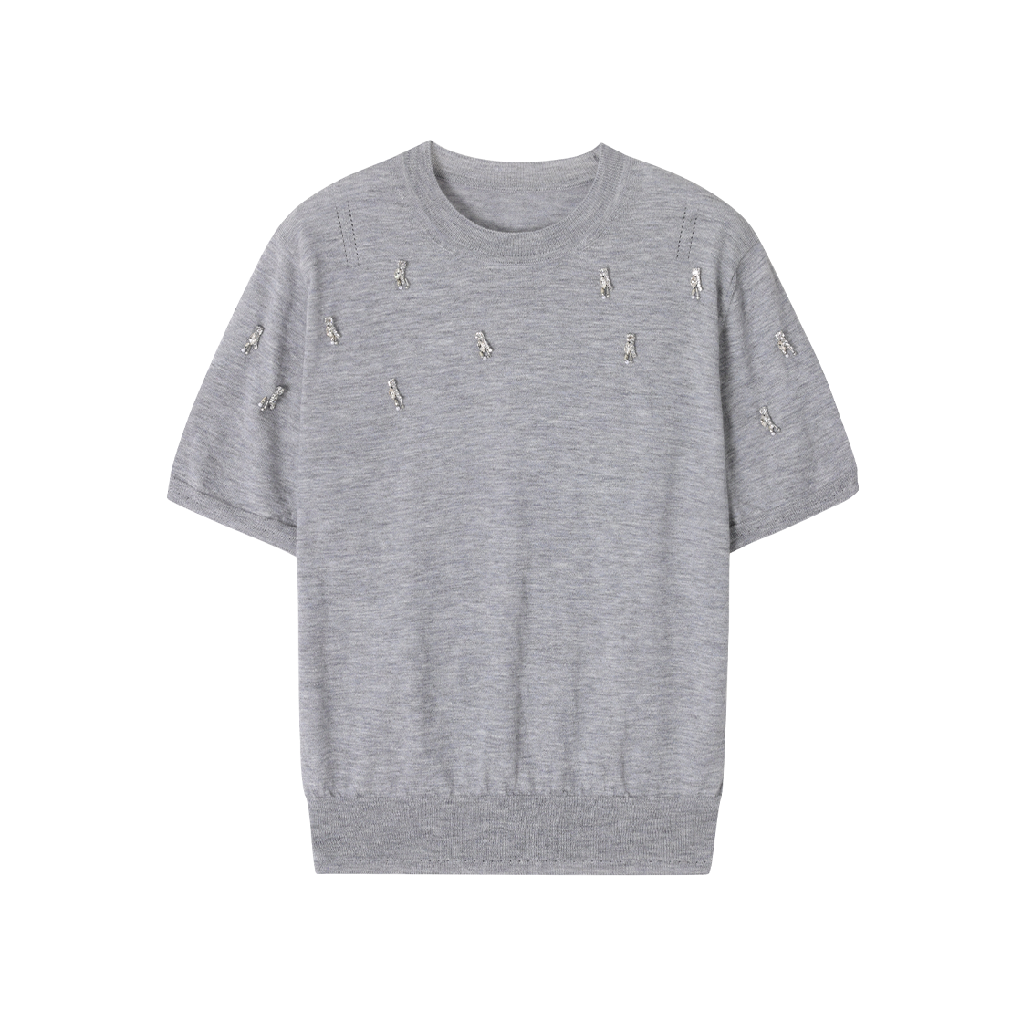WI3KT300MG (W) SONGZIO Teardrop Round Neck Knit Melange Grey