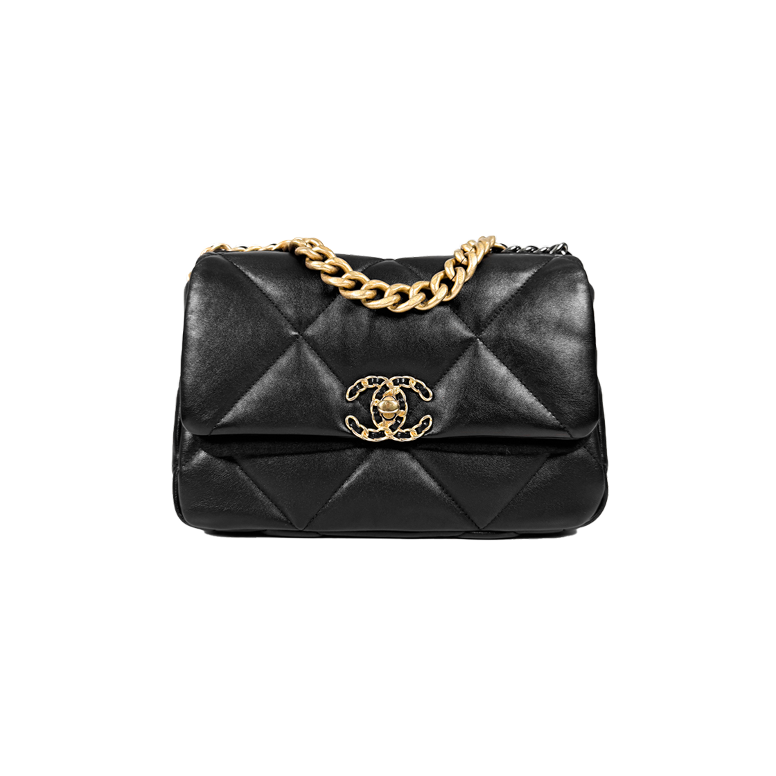 샤넬 여성 19 플랩백 램스킨 핸드백 미디움 금장 블랙 AS1160(Chanel Women 19 Flap Bag Medium Lambskin Handbag Gold Hardware in Black AS1160)