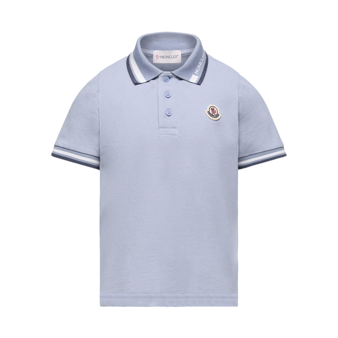 L19548A000128496W715 (Kids) Moncler Tricolor Trimmed Cotton Piquet Polo Shirt Light Blue - 26SS