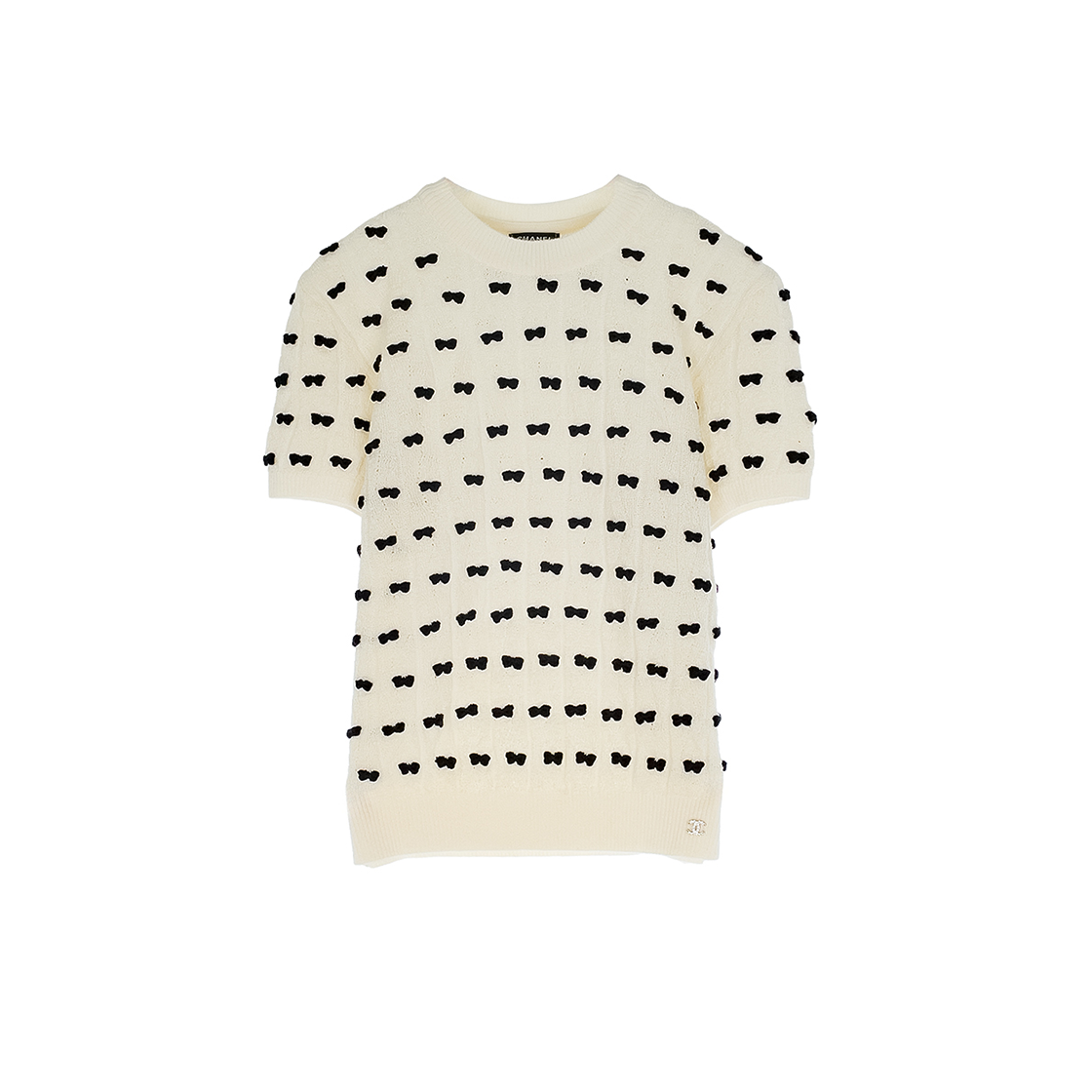 샤넬 25K 리본 디테일 숏슬리브 스웨터 36 에크루 & 블랙 (6ET0770)(Chanel 25K Ribbon Detail Short Sleeve Sweater Ecru & Black 6ET0770) - 1