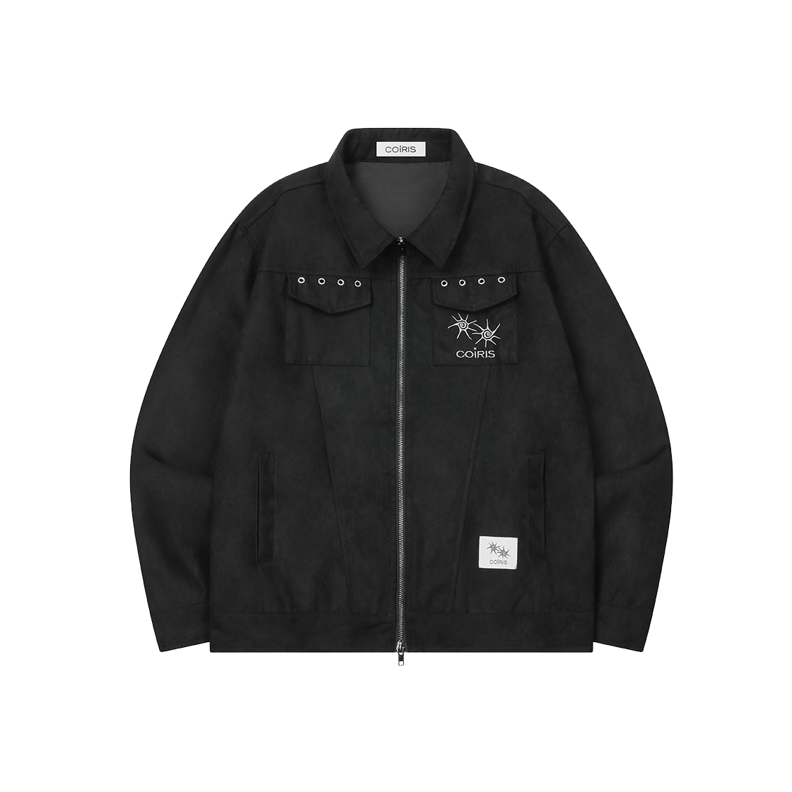 C-P00000DI Coiris Elio Eyelet 2-Way Trucker Jacket Unisex Black