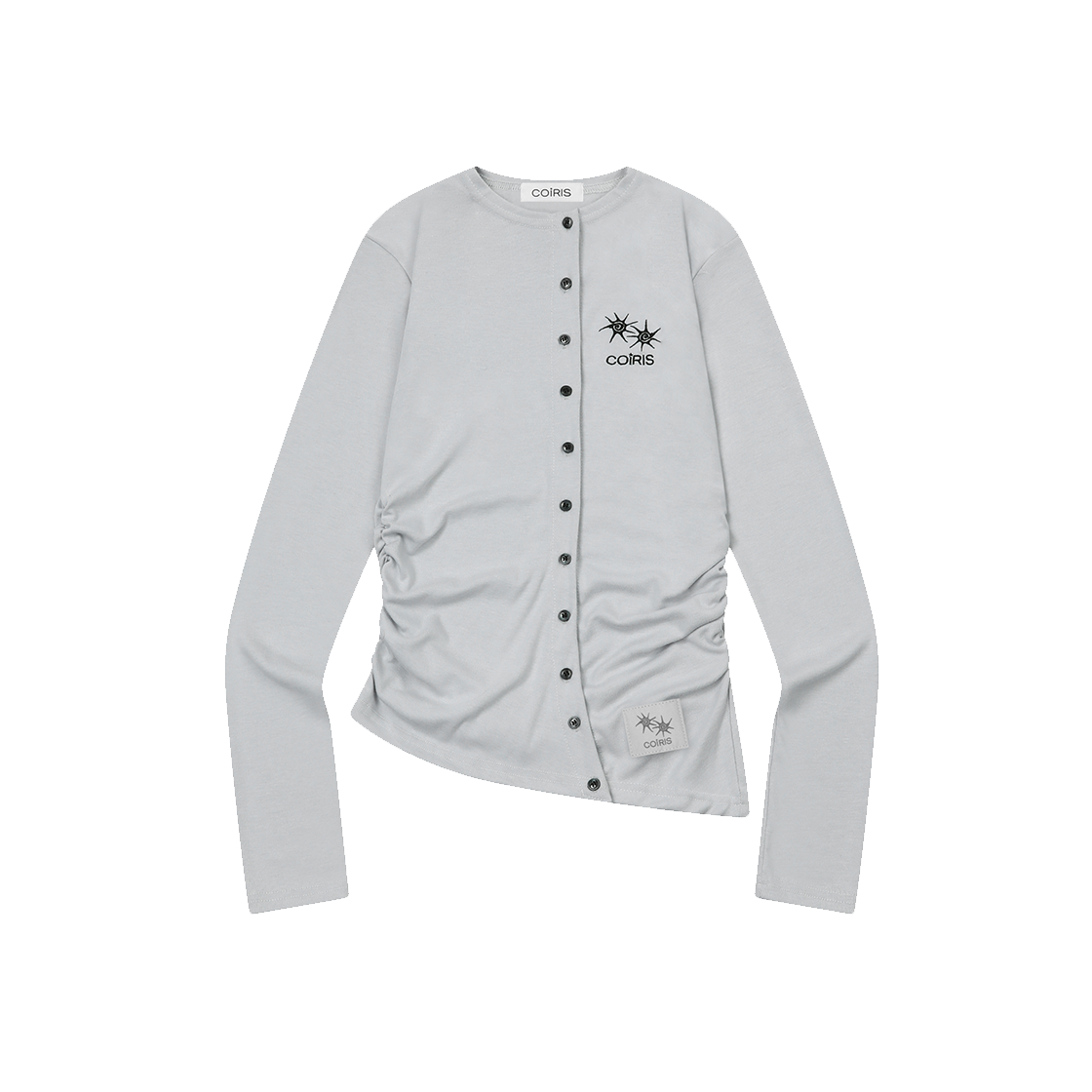코이리스 유온 셔링 슬림 라운드넥 굴림 가디건 그레이(Coiris Yuon Shirring Slim R-Neck Cardigan Gray)