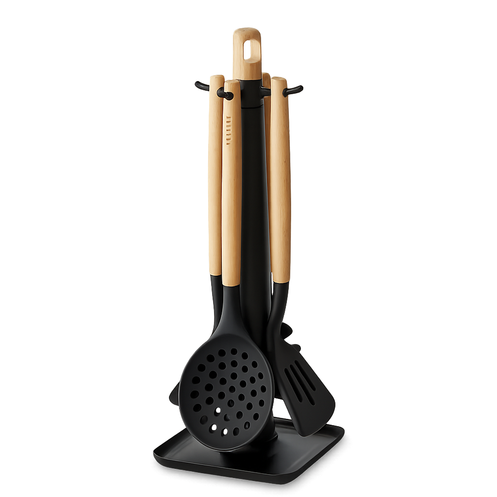 Laheine004 Laheine The Qween Silicine Wood Kitchen Tools 5p Set