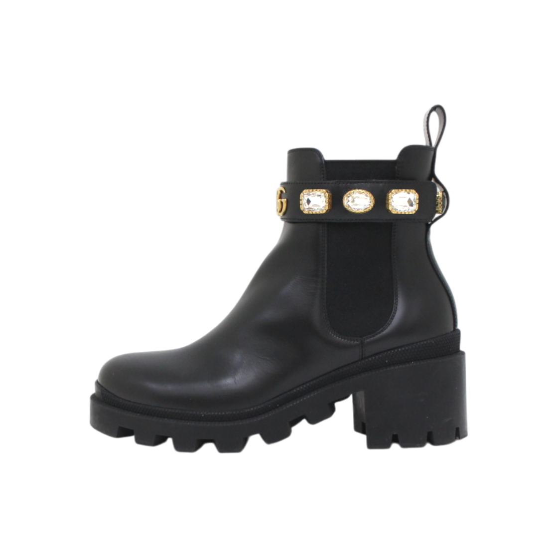 ITNQ8CPTC7GH Gucci GG Marmont Black Leather Crystal Ankle Boots