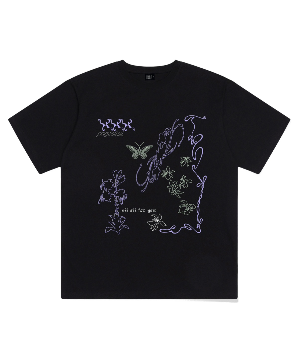 P261OTS080BK pagesiisii Line Hand Drawing Print Short Sleeve T-Shirt Black