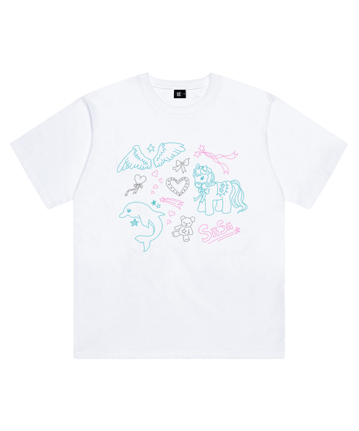 P261OTS083WH pagesiisii SiiSii Dreamy Drawing Print Short Sleeve T-Shirt White