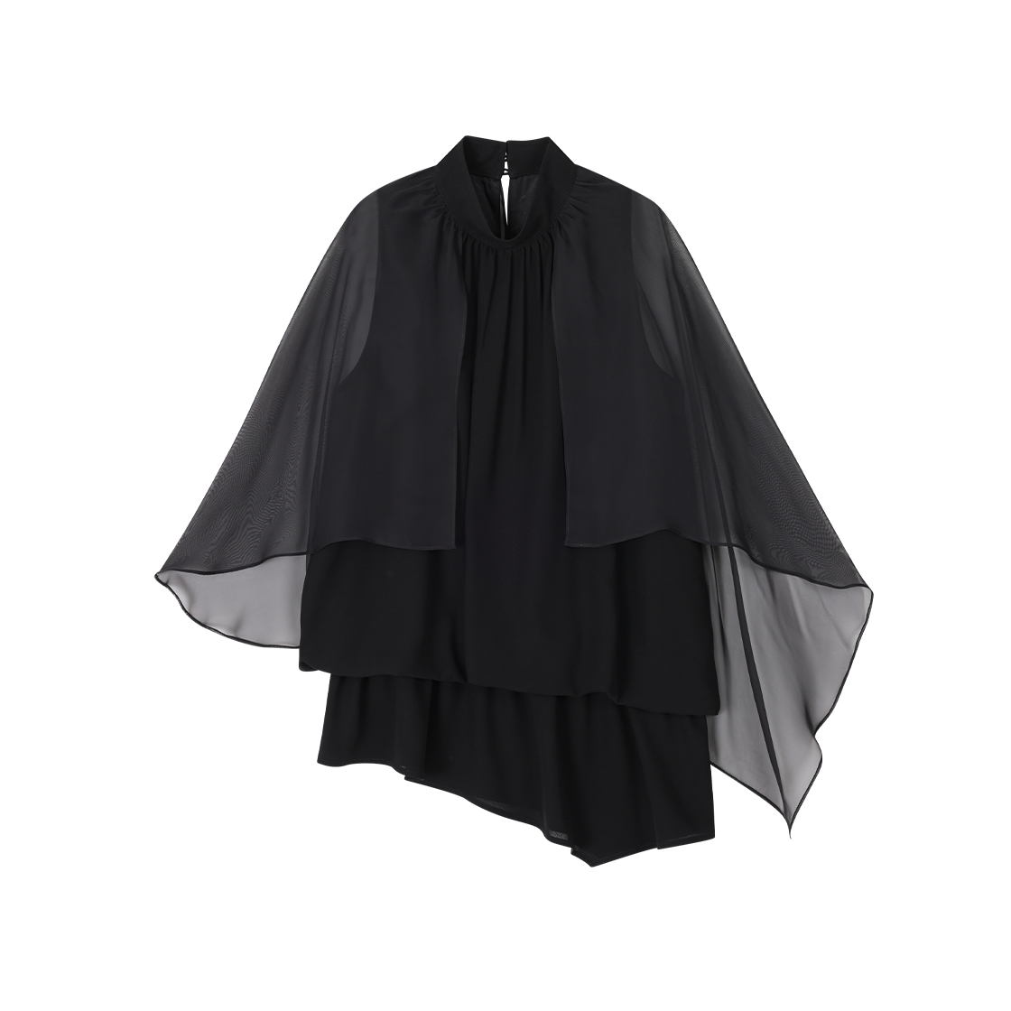 (W) 송지오 베일드 케이프 블라우스 블랙((W) SONGZIO Veiled Cape Blouse Black) - 1