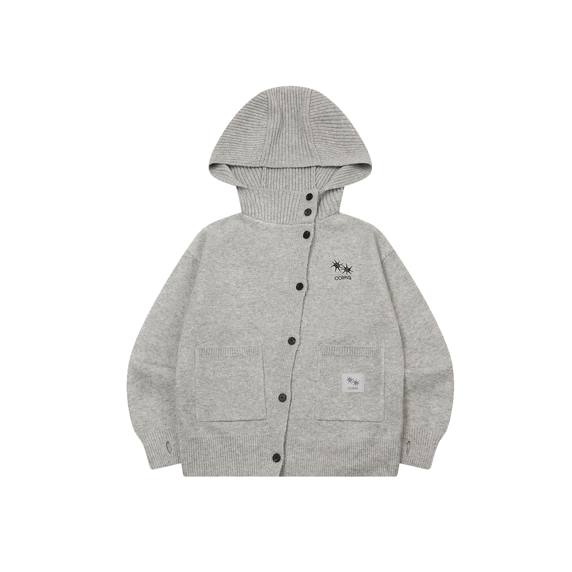 C-P00000FC Coiris Jonny Slanted Button High Neck Hood Knit Cardigan Light Melange
