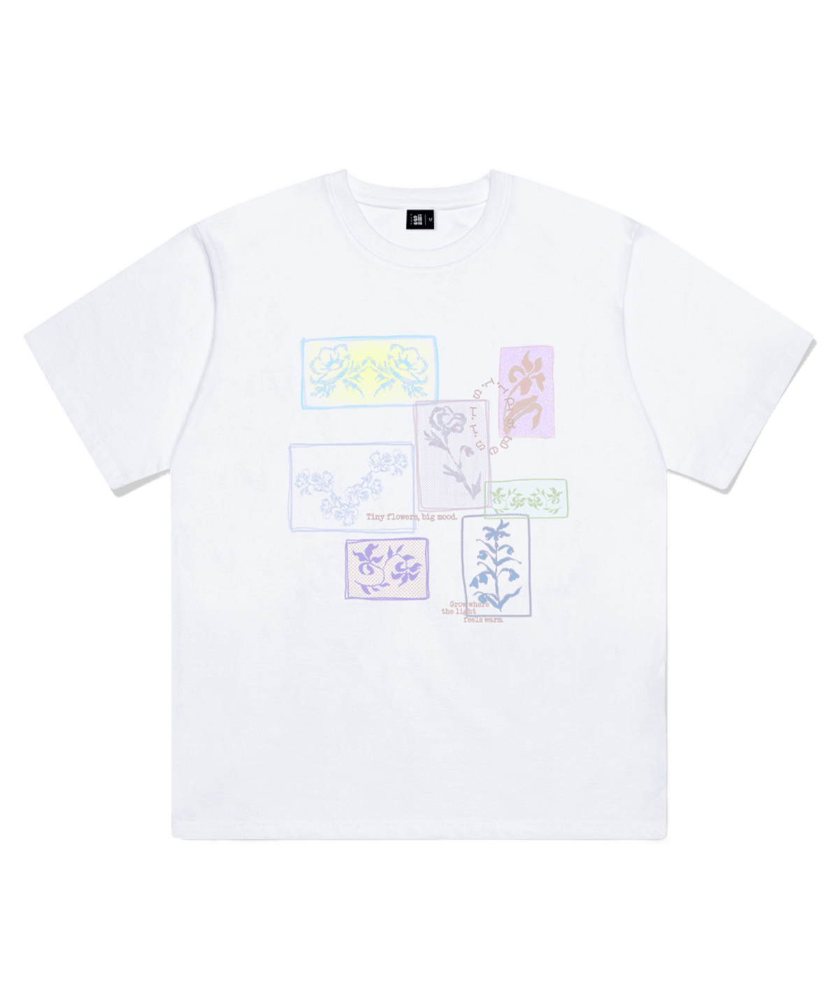 P261OTS065WH pagesiisii Flower Collage Print Short Sleeve T-Shirt White