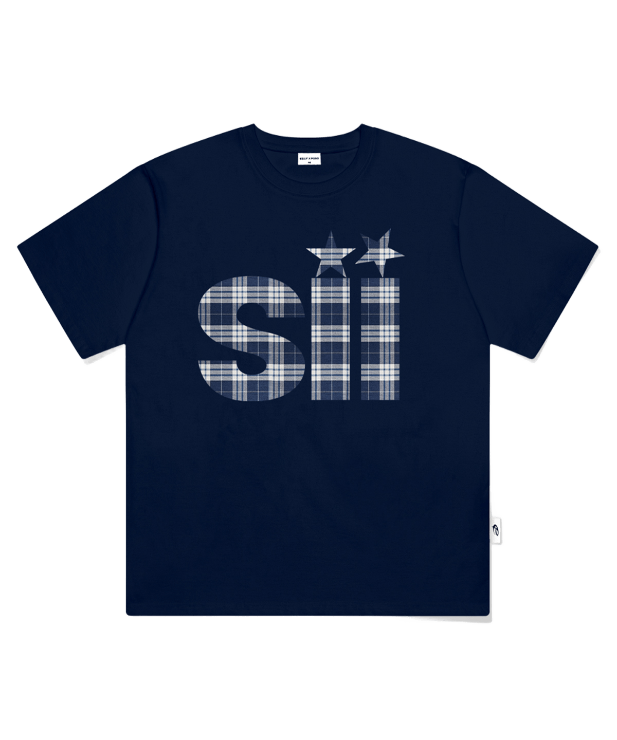 P261OTS014NV pagesiisii Big Blue Check I-Point Print Oversized T-Shirt Navy