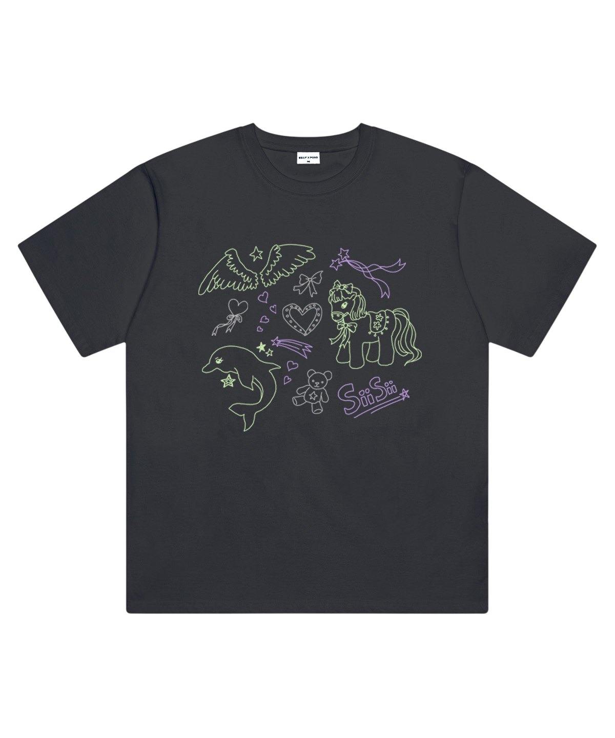 P261OTS085CG pagesiisii SiiSii Dreamy Drawing Print Short Sleeve T-Shirt Charcoal
