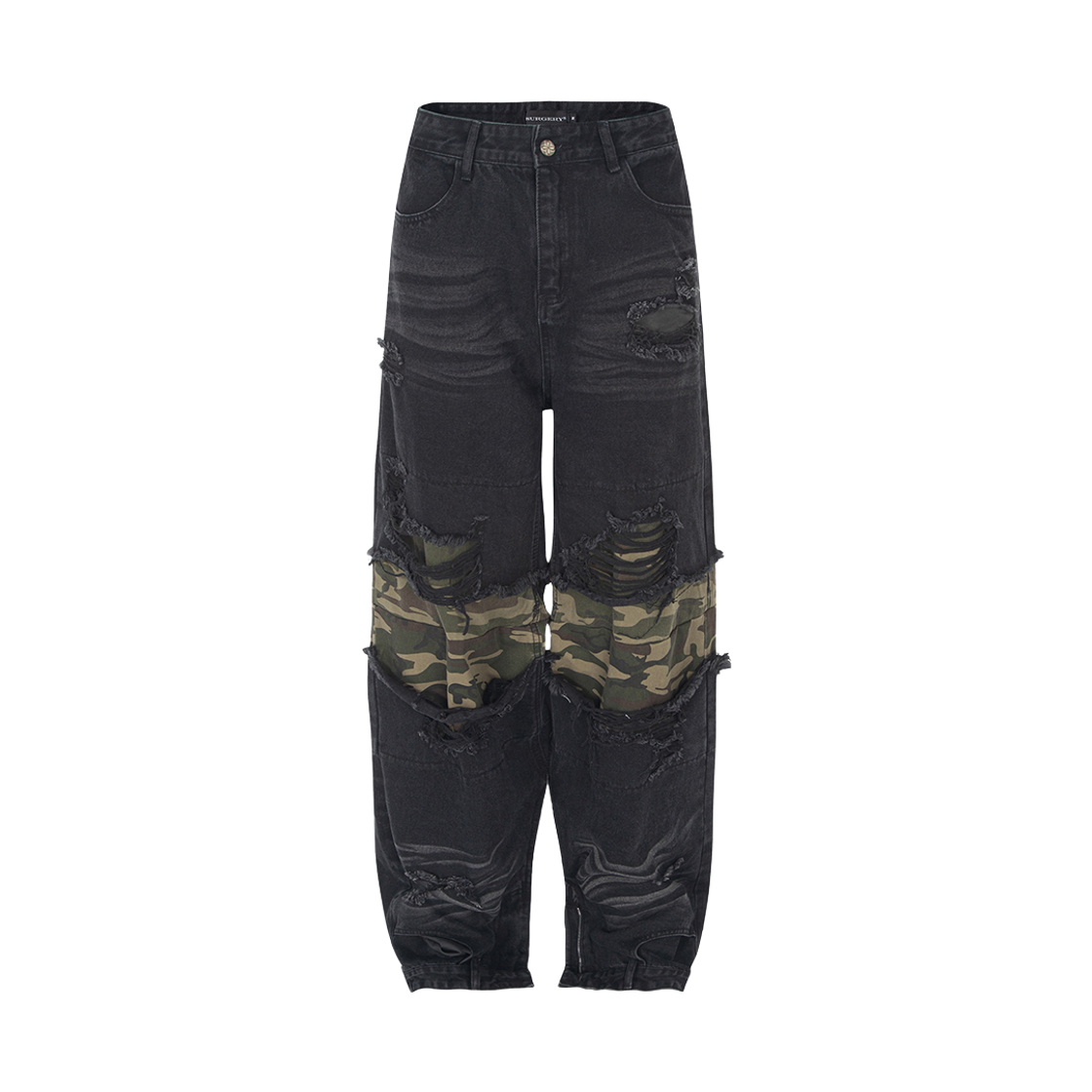 [프리오더] 써저리 인터포즈드 카모 섹션 데님 팬츠 블랙([프리오더] Surgery Interposed Camo Section Denim Pants Black)