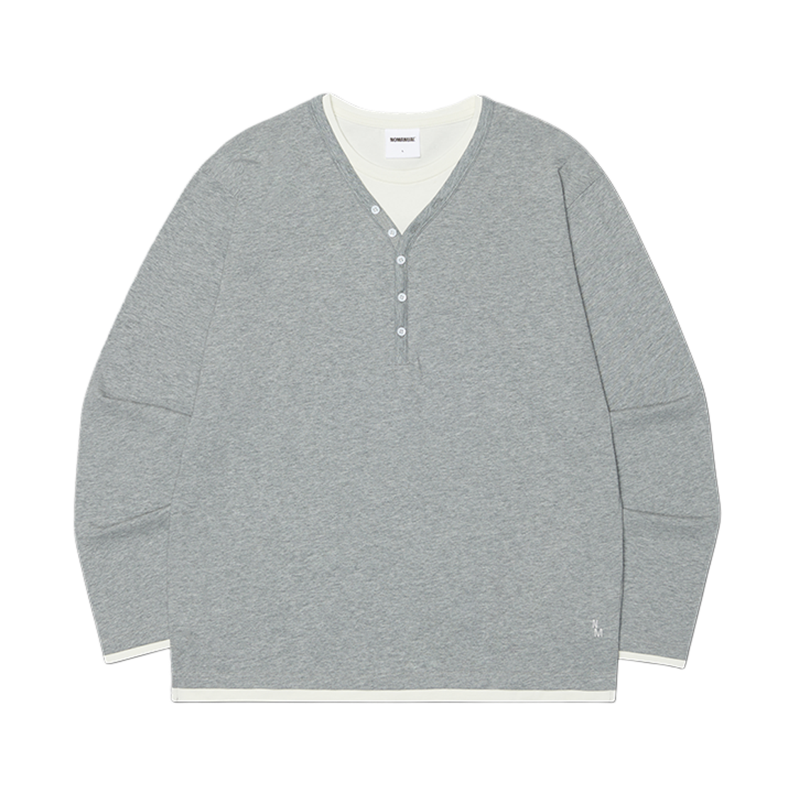 NMSS62LS10GRY NOMANUAL Layered Henley Neck Long Sleeve Tee Gray