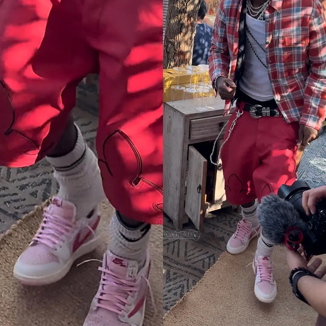 Jordan 1 x Travis Scott Retro Low OG SP Sail Tropical Pink 착용 스타일 - 2
