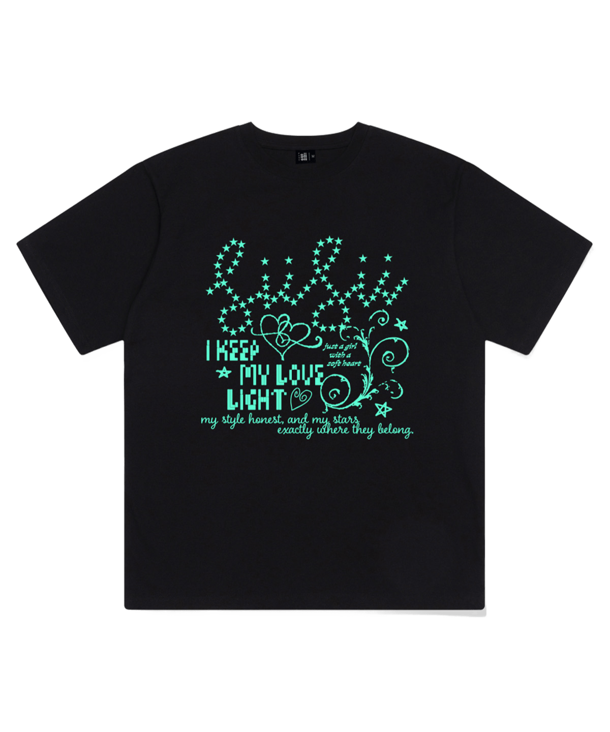 P261OTS069BK pagesiisii My Love Light Print Short Sleeve T-Shirt Black