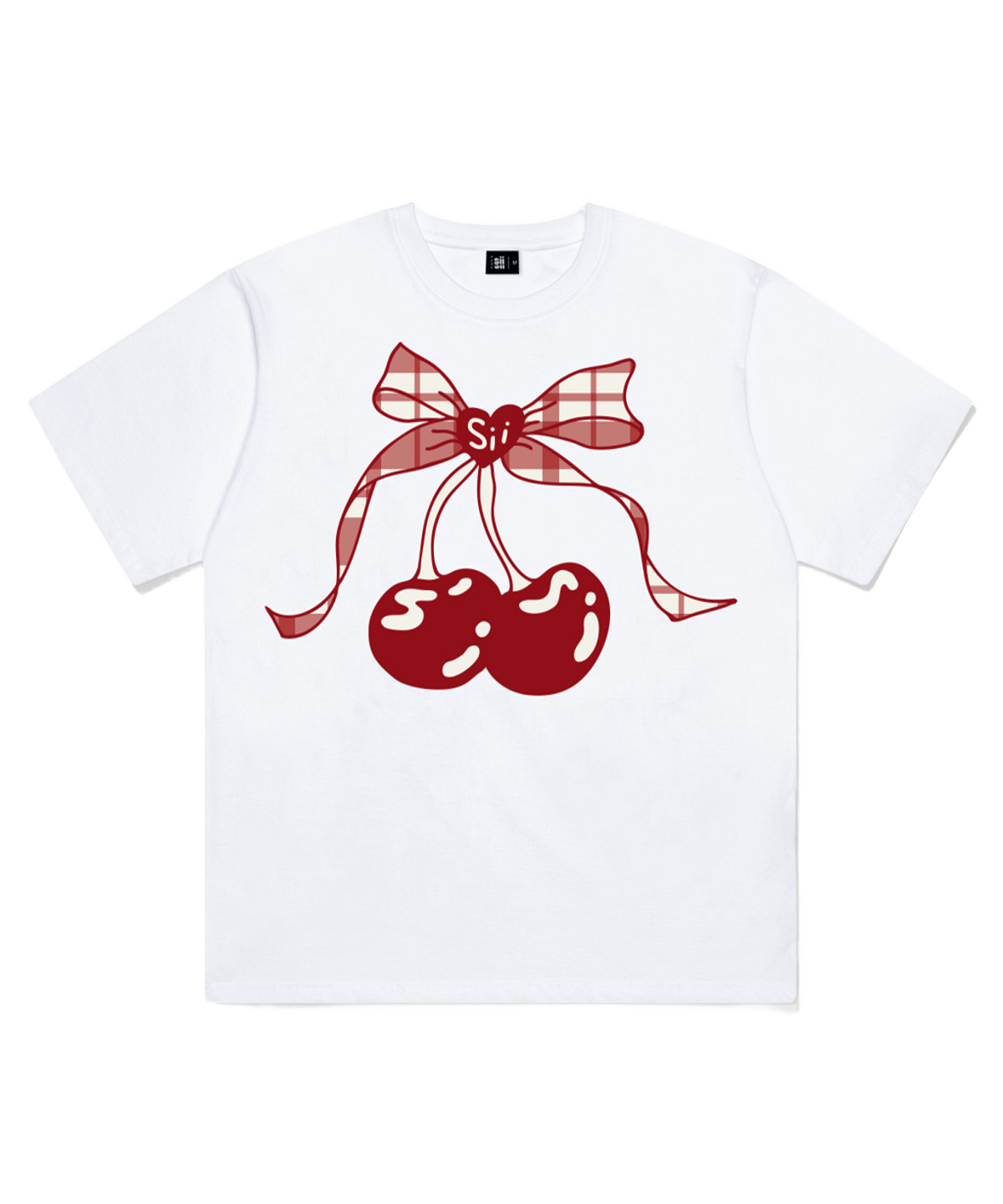 페이지시시 리본체리 프린트 오버핏 반팔티 화이트(pagesiisii Ribbon Cherry Print Oversized T-Shirt White)