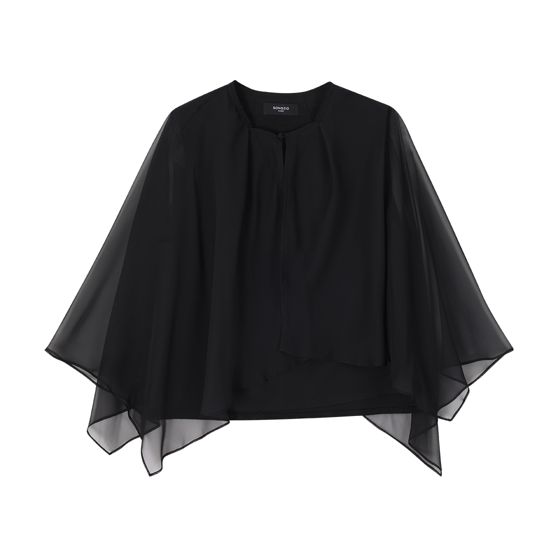 (W) 송지오 베일드 딥컷 블라우스 블랙((W) SONGZIO Veiled Deep Cut Blouse Black)
