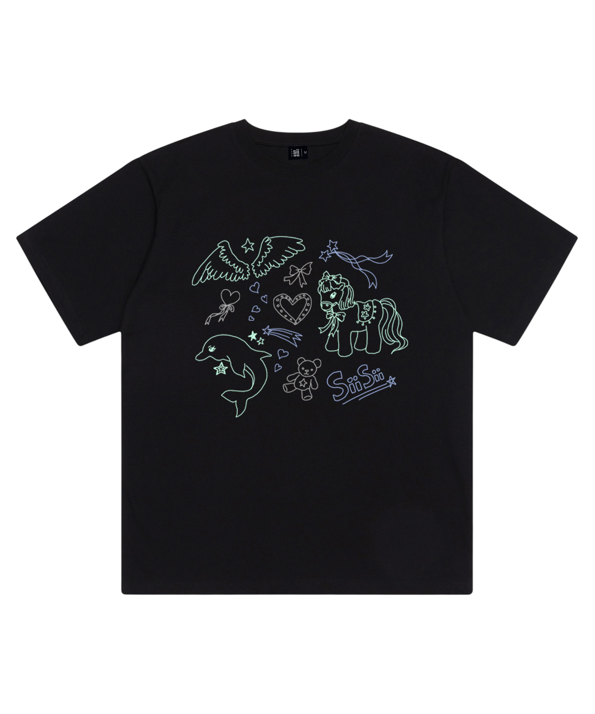 P261OTS084BK pagesiisii SiiSii Dreamy Drawing Print Short Sleeve T-Shirt Black
