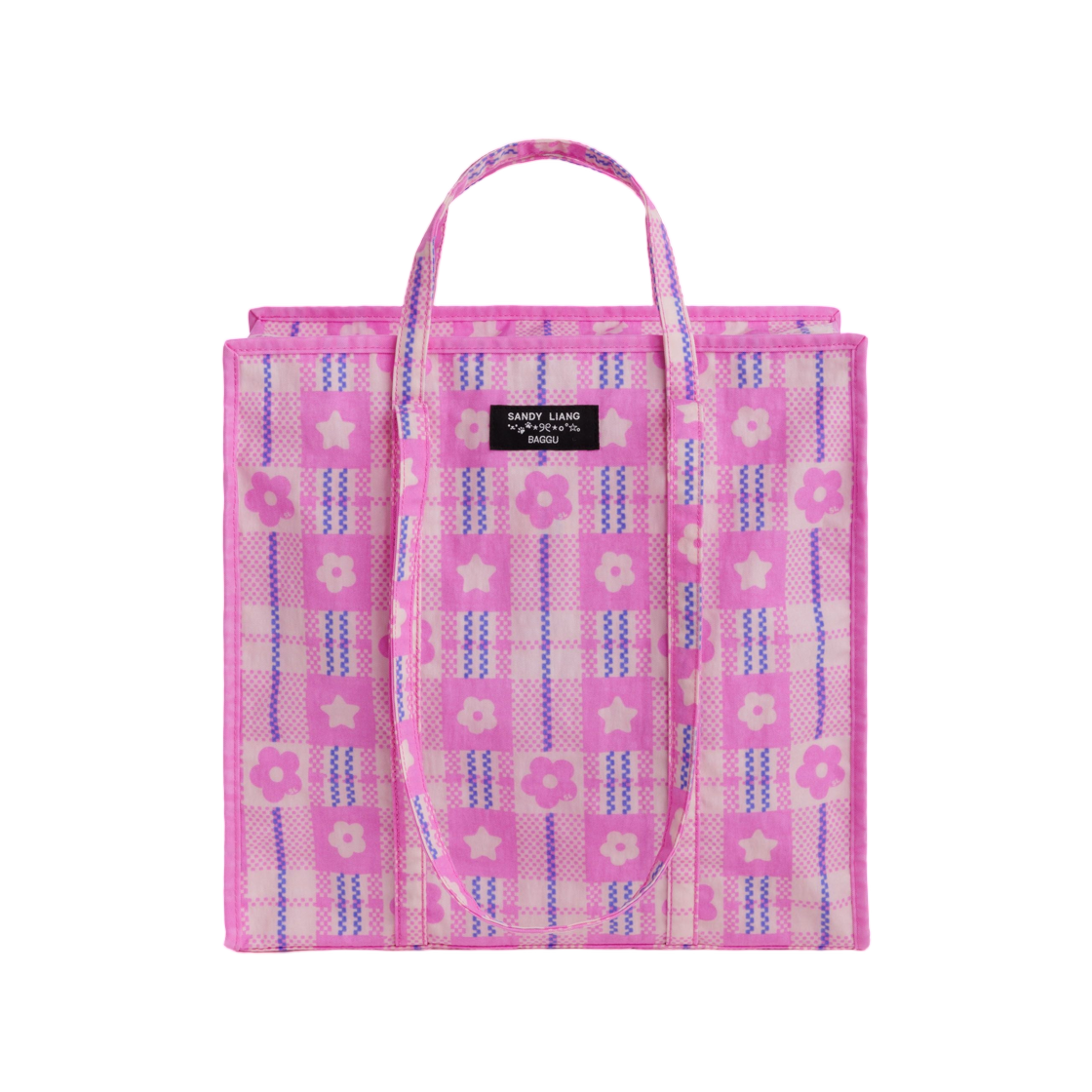 샌디 리앙 x 바쿠 라지 나일론 마켓 백 마켓 플레이드 핑크(Sandy Liang x Baggu Large Nylon Market Bag Market Plaid Pink)