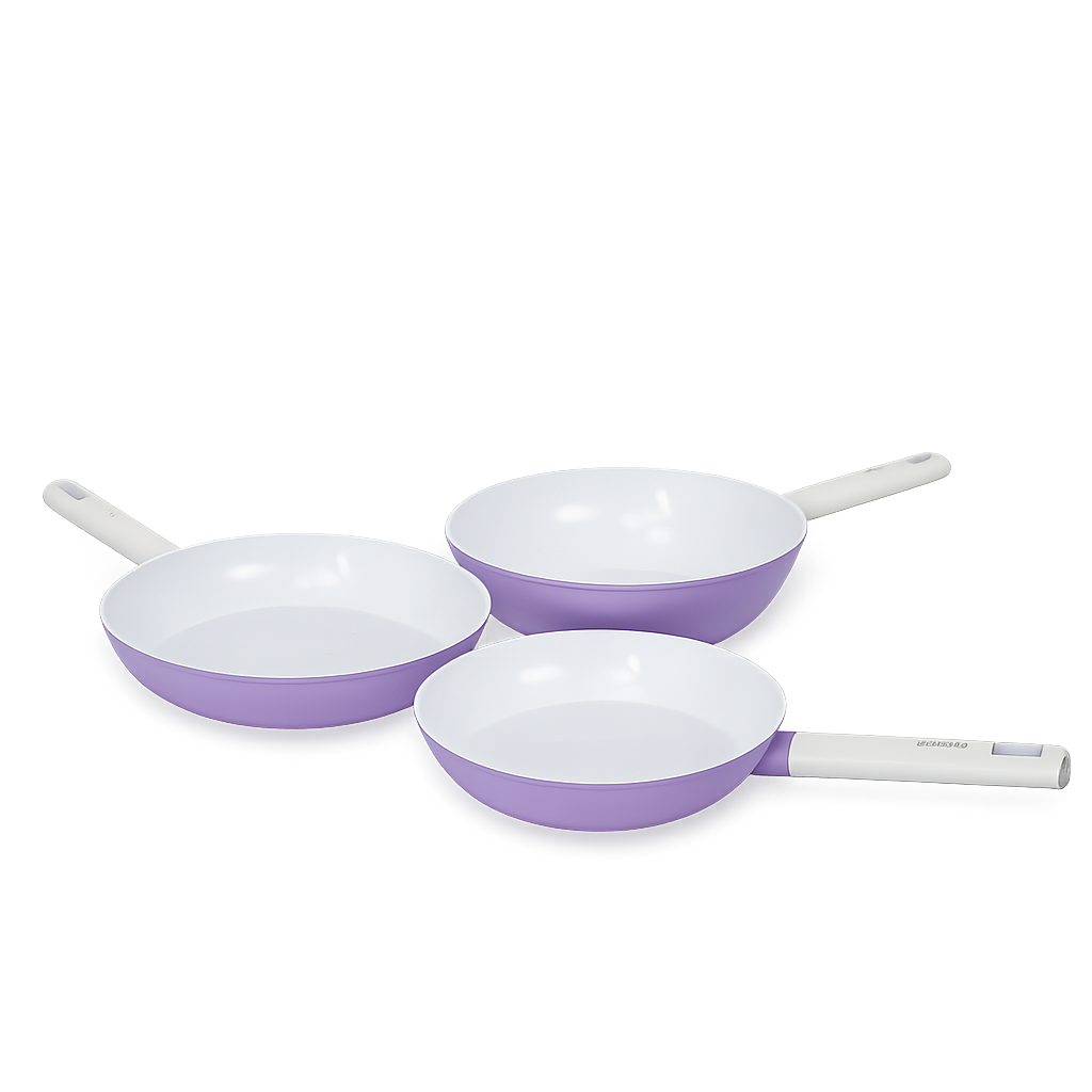 Laheine011 Laheine The QweenPotaufeu Purple Ceramic IH Frypan 24cm+28cm+WOK 28cm 3p Set