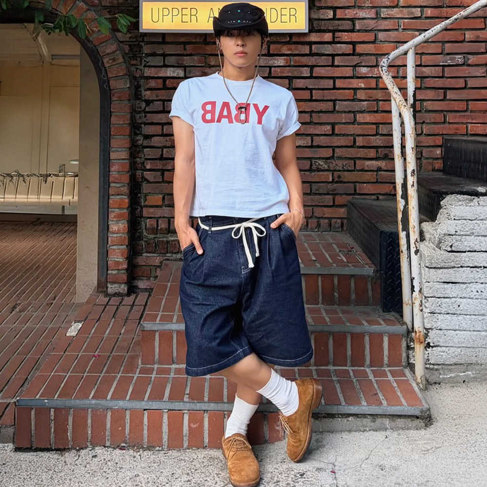 니티드 아웃스트링 버뮤다 데님 하프 팬츠 데님(Knitted Outstring Bermuda Denim Half Pants Denim) - 3