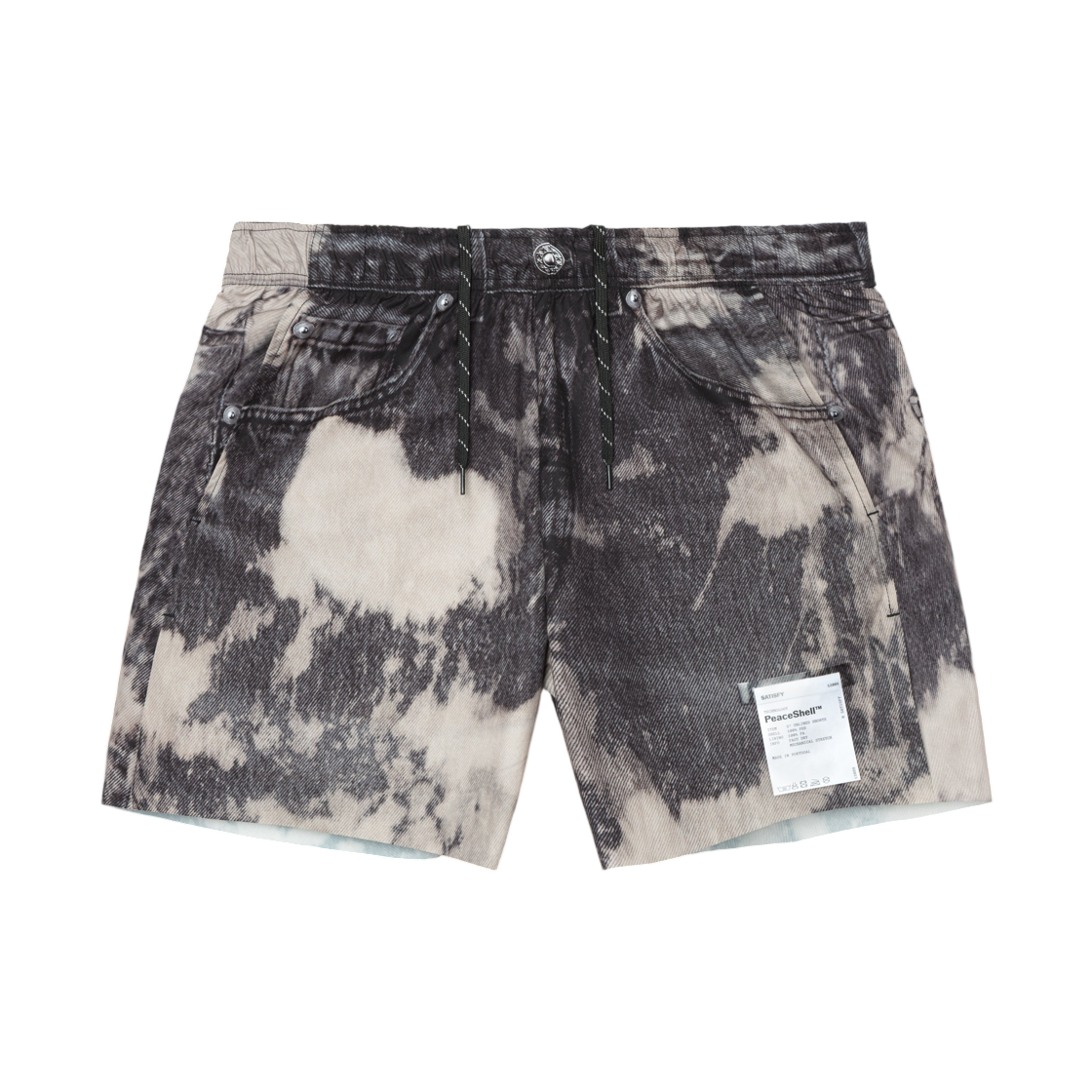 새티스파이 피스쉘 5인치 언라인드 쇼츠 블리치드 블랙 데님(Satisfy Peaceshell 5 Inch Unlined Shorts Bleached Black Denim)
