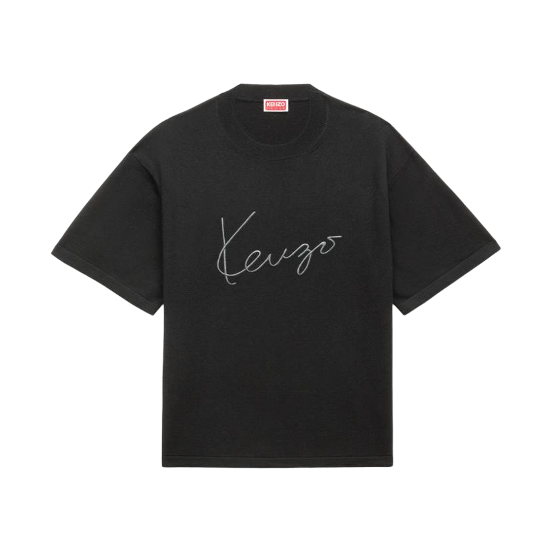 FG65TO8073LB-99J Kenzo Signature Embroidered T-Shirt in Merino Wool Black
