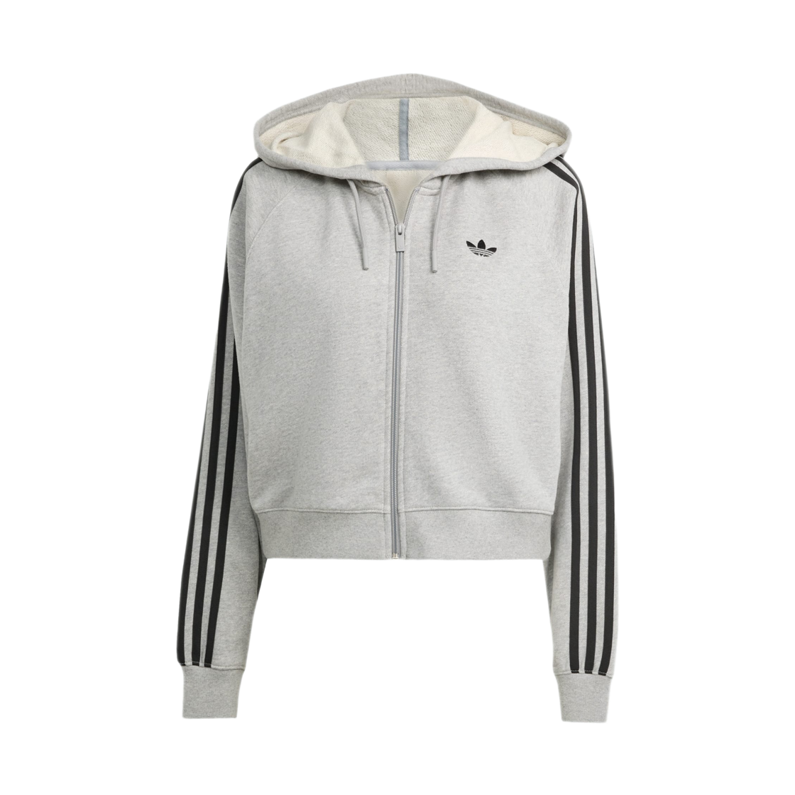 JX5282 (W) Adidas Adicolor 3S Short Zip Hoodie Medium Grey Heather Black - KR Sizing