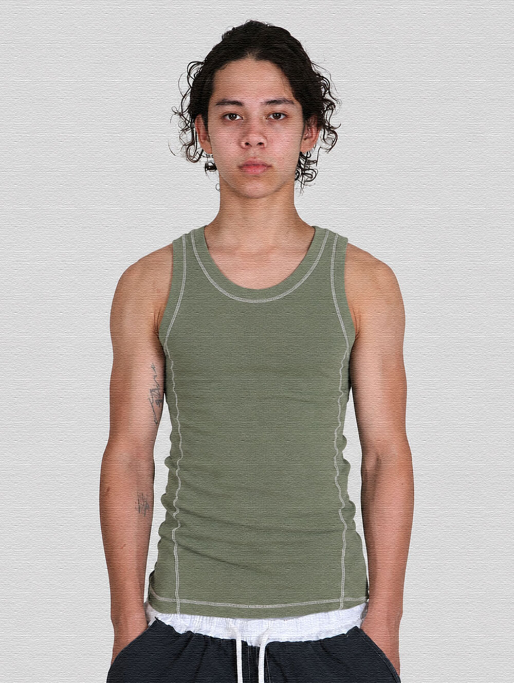 키아세 커버 스티치 탱크탑 그린(Kiiace Cover Tank Top Green) - 4