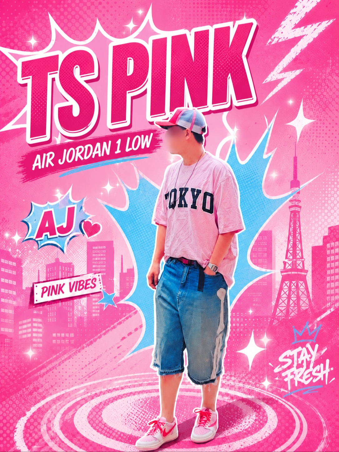 Jordan 1 x Travis Scott Retro Low OG SP Sail Tropical Pink, Kapital 14 oz. Denim 5P Bone Embroidery Short Pants Indigo (Processing) 착용 스타일