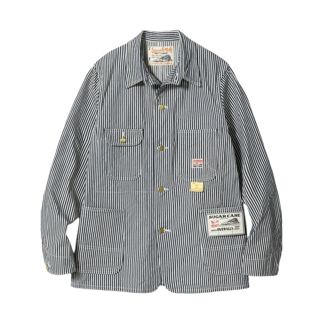 슈가 케인 11온즈 히코리 스트라이프 워크 코트 화이트 네이비(Sugar Cane 11 oz. Hickory Stripe Work Coat White Navy)