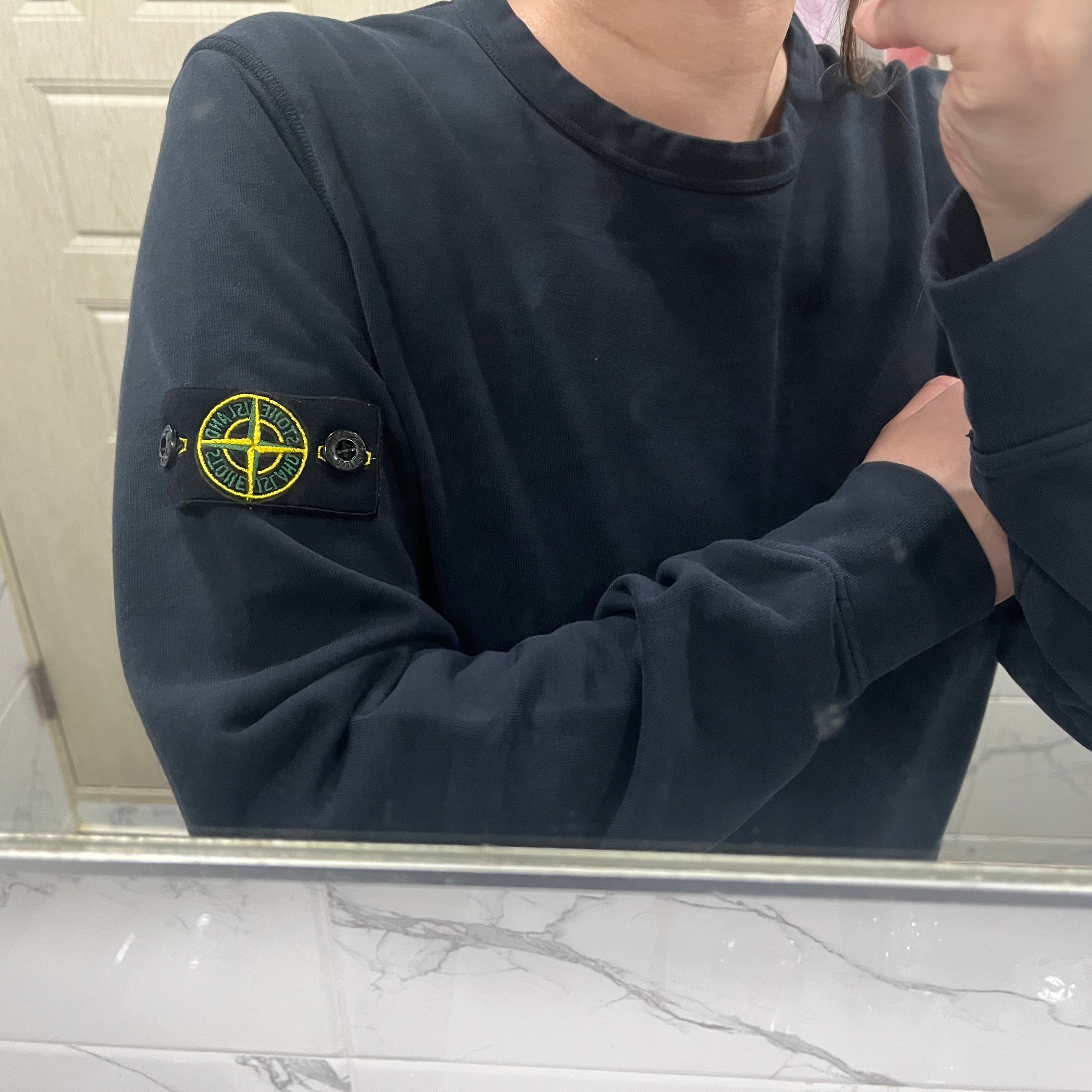 (Kids) Stone Island 61340 Cotton Fleece Crewneck Sweatshirt Navy Blue - 23SS 착용 스타일