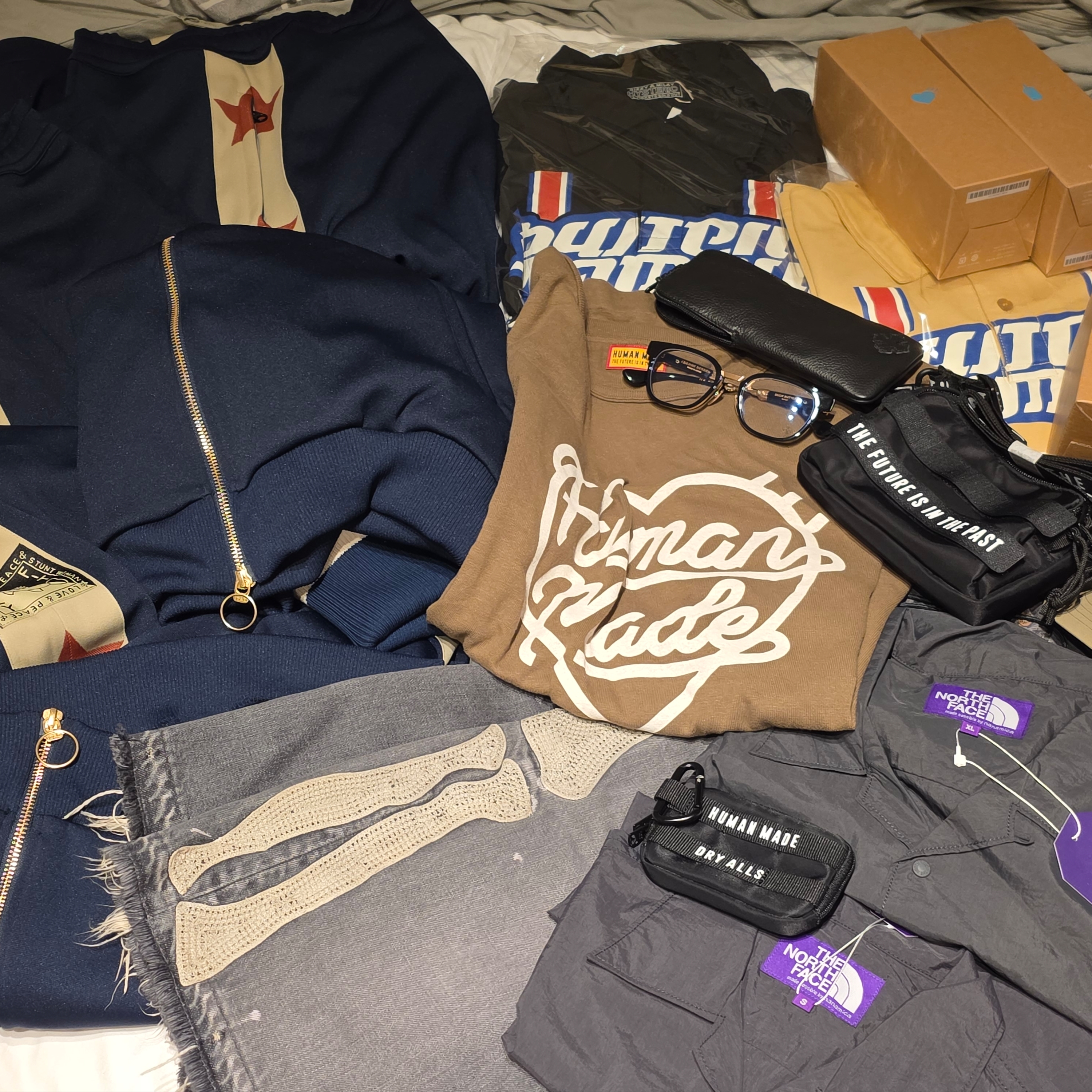 Kapital Smooth Jersey Sailor Baggy Track Pants Betsy Ross Navy Red, Kapital Smooth Jersey Sailor Track Jacket Betsy Ross Navy Red 착용 스타일
