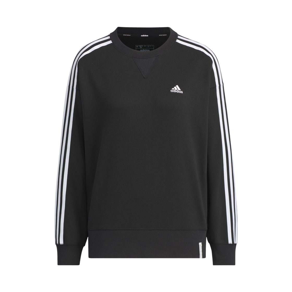 JF1411 (W) Adidas Essentials Plus 3-Stripe French Terry Crewneck Sweatshirt Black - KR Sizing