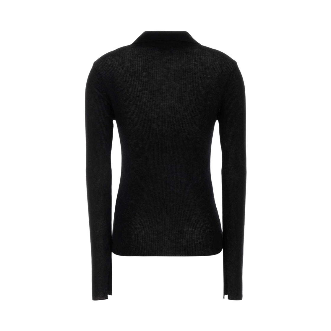 (W) 가니 시어 울 리브드 폴로 탑 블랙((W) Ganni Sheer Wool Ribbed Polo Top Black) - 2