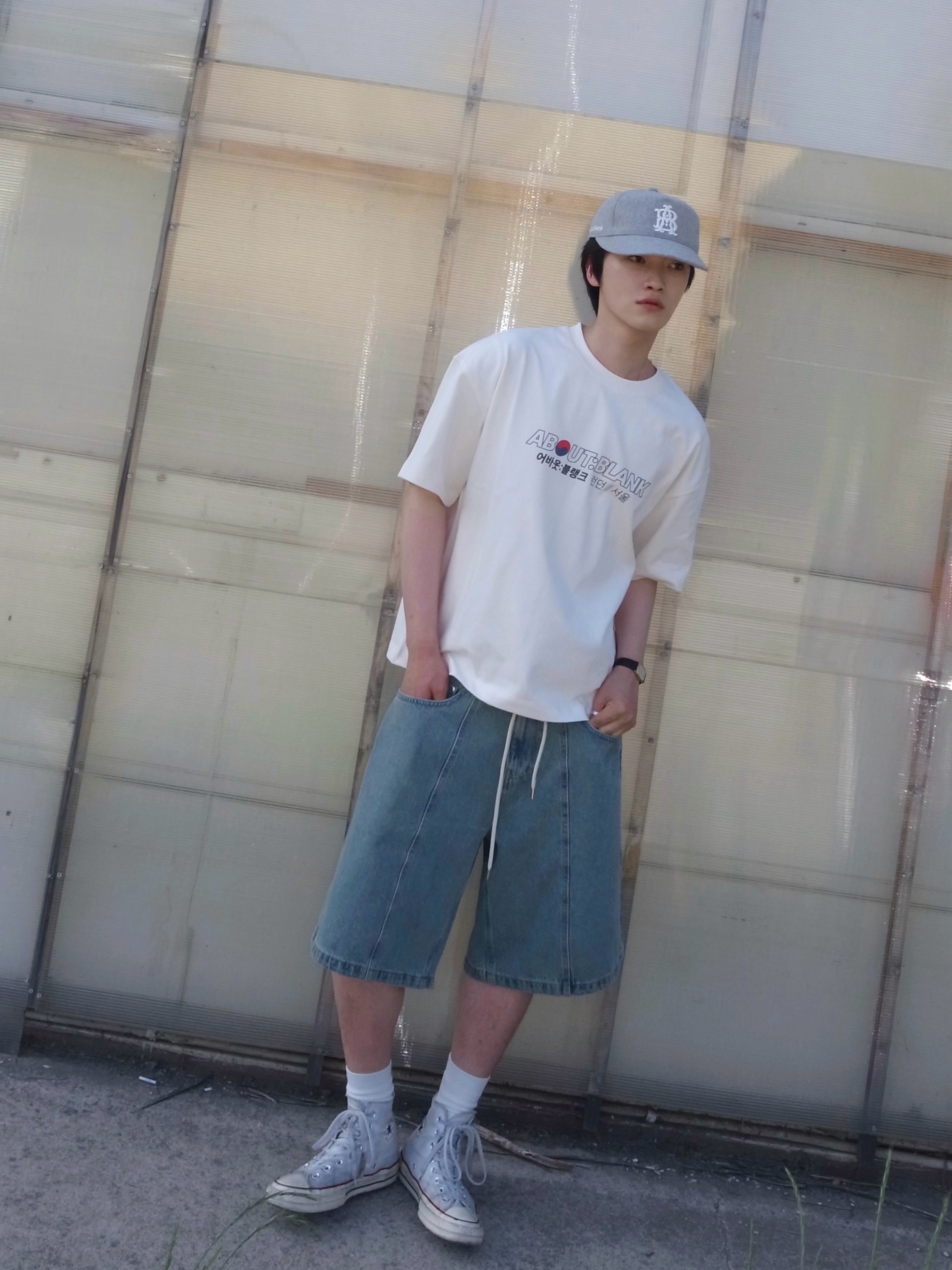 [KREAM 단독] About:Blank KREAM Exclusive T-Shirt Oat - 26FW, [KREAM 단독] About:Blank Monogram Cap Grey Ecru - 26SS 착용 스타일 - 7