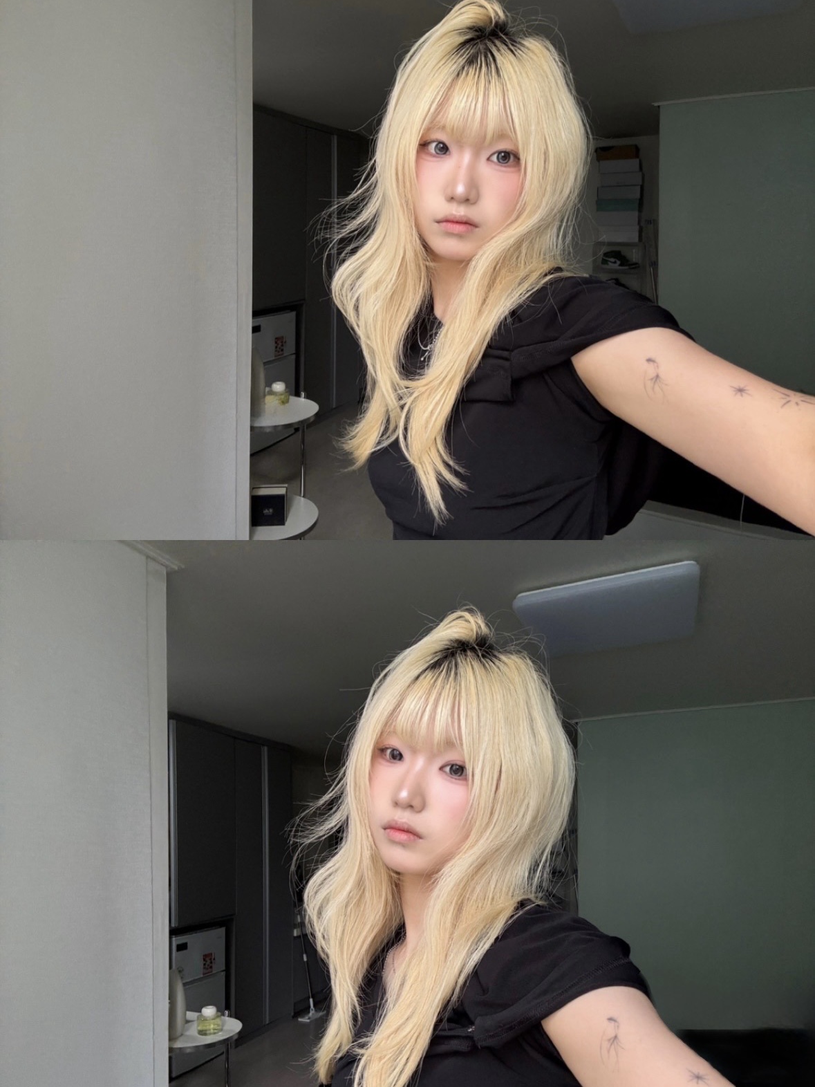(W) Miseki Seoul Draped Mod Hoodie Top Black 착용 스타일