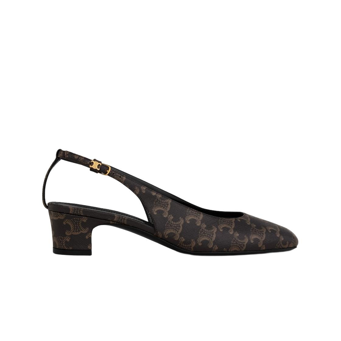 (W) 셀린느 네오 시티 슬링백 트리옹프 코팅 패브릭 블랙 브라운((W) Celine Neo City Slingback in Triomphe Coated Fabric Black Brown) - 1