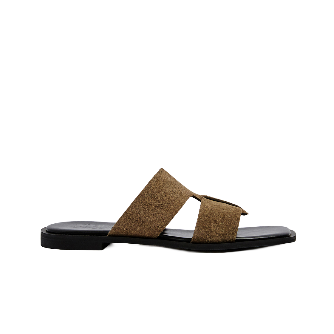 무드나잇 루스 소프트레더 스퀘어 슬라이드 l 카키브라운 스웨이드(Moodnight Ruth Soft Leather Slides l Khaki-Brown Suede) - 1