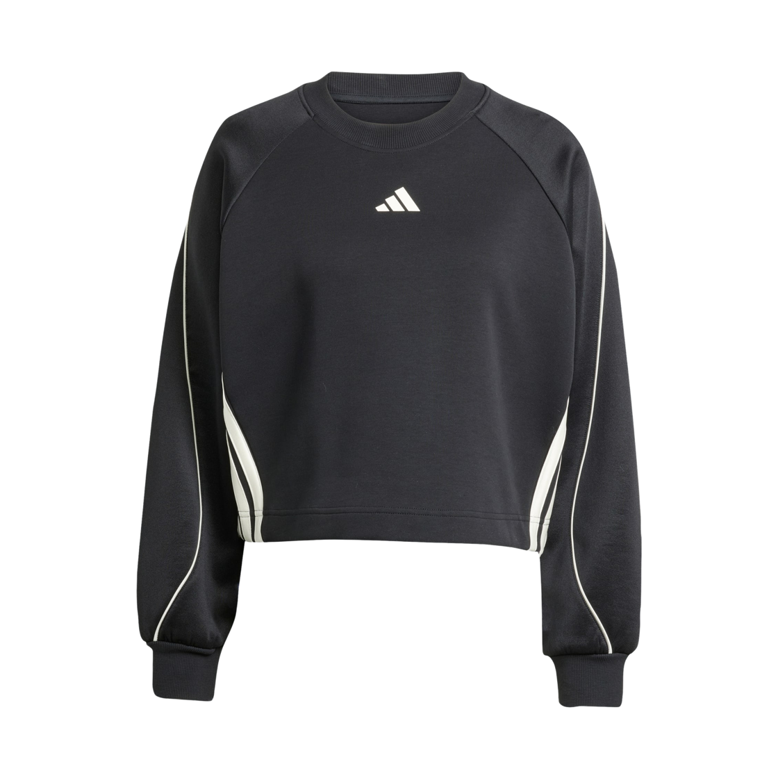 JL6996 (W) Adidas Stadium 3-Stripes Crewneck Sweatshirt Black Off White - KR Sizing