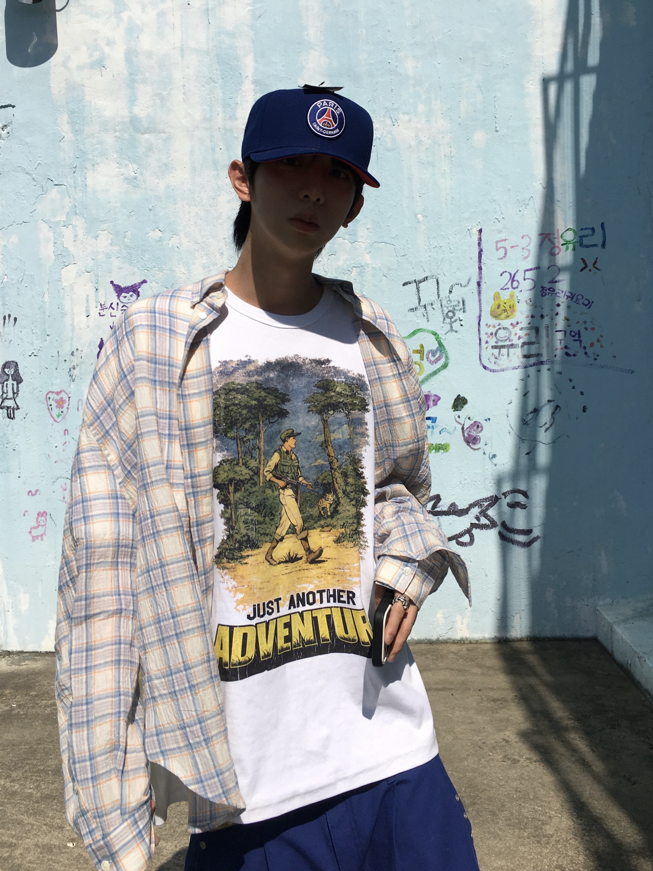 MJD Oversized Drippy Shirt Blue, Hoka x Xlim Mafate Speed 2 TS Grey Foam 착용 스타일 - 2