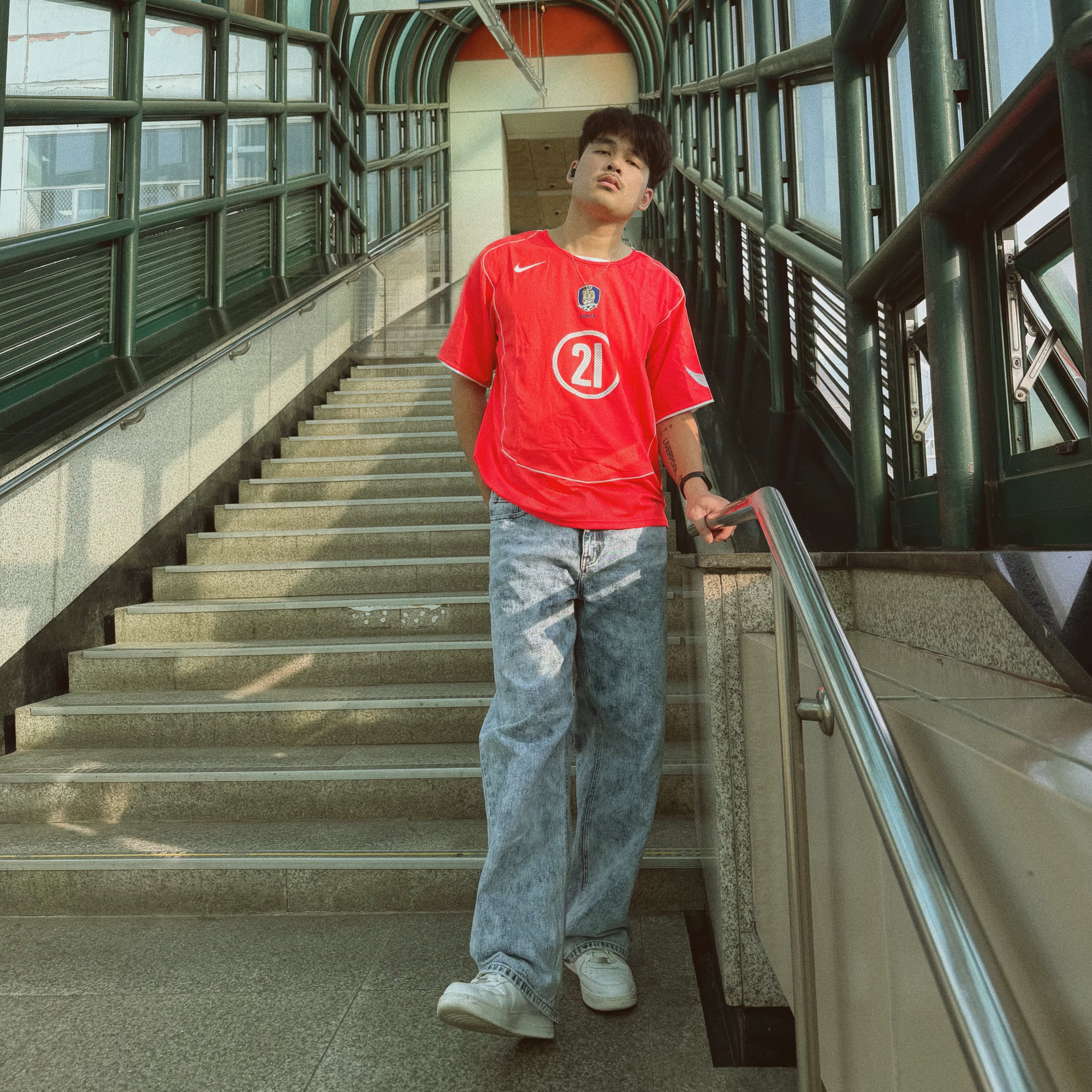 Nike Park Ji-Sung South Korea 2004 Total 90 Reissue Soccer Replica Jersey (Marking Ver.) 착용 스타일 - 4