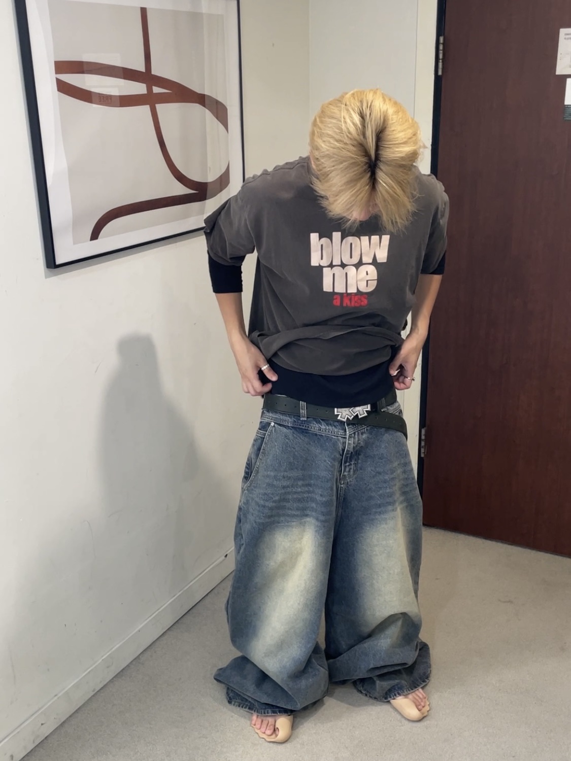 Project G/R Blow Me Washed T-Shirt Brown, (W) Balenciaga Zero Sneaker Beige 착용 스타일 - 2