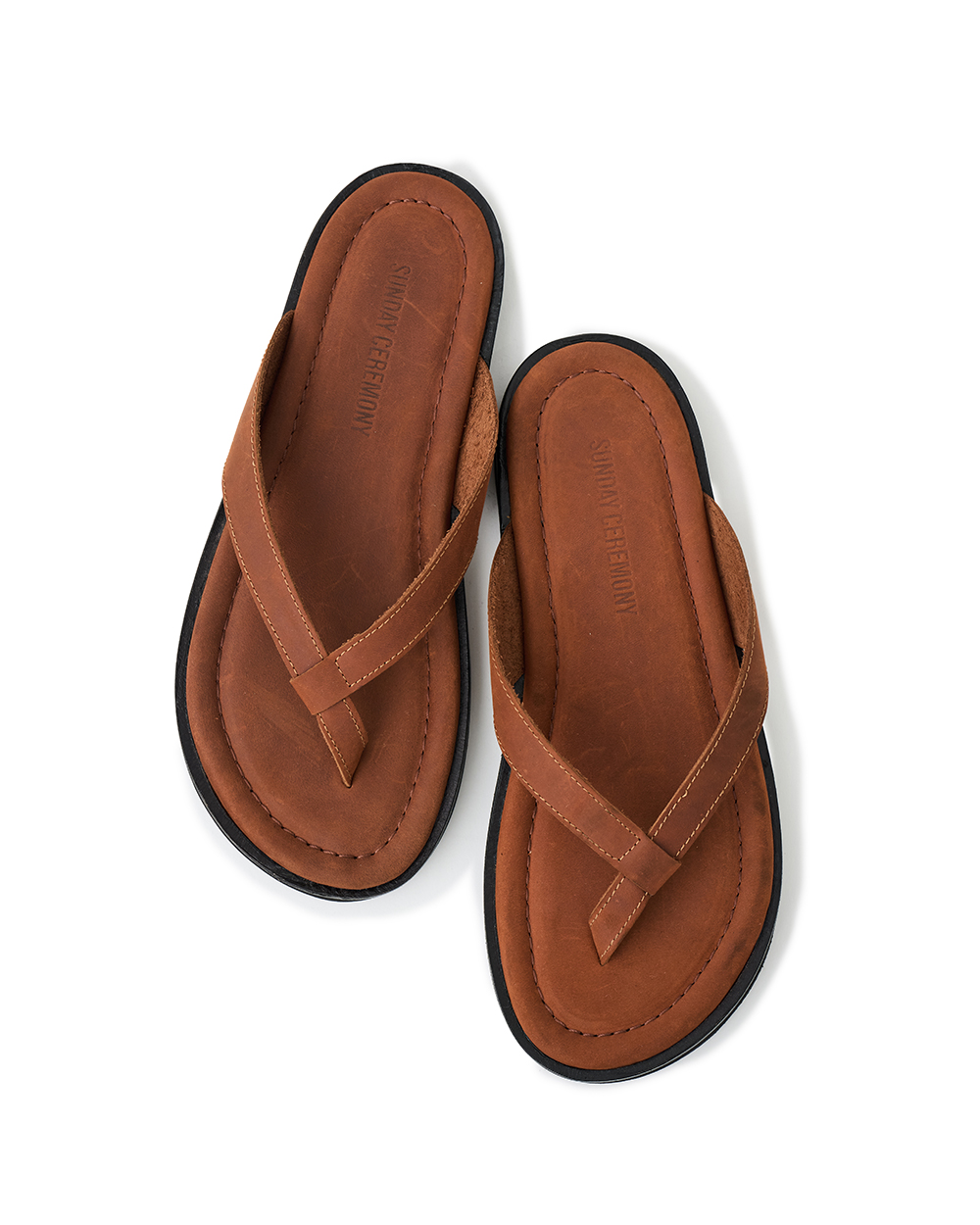 선데이세레머니 빈티지 레더 플립 플랍 - 딥오렌지(SUNDAY CEREMONY Vintage Leather Flip Flops - Deep Orange) - 2