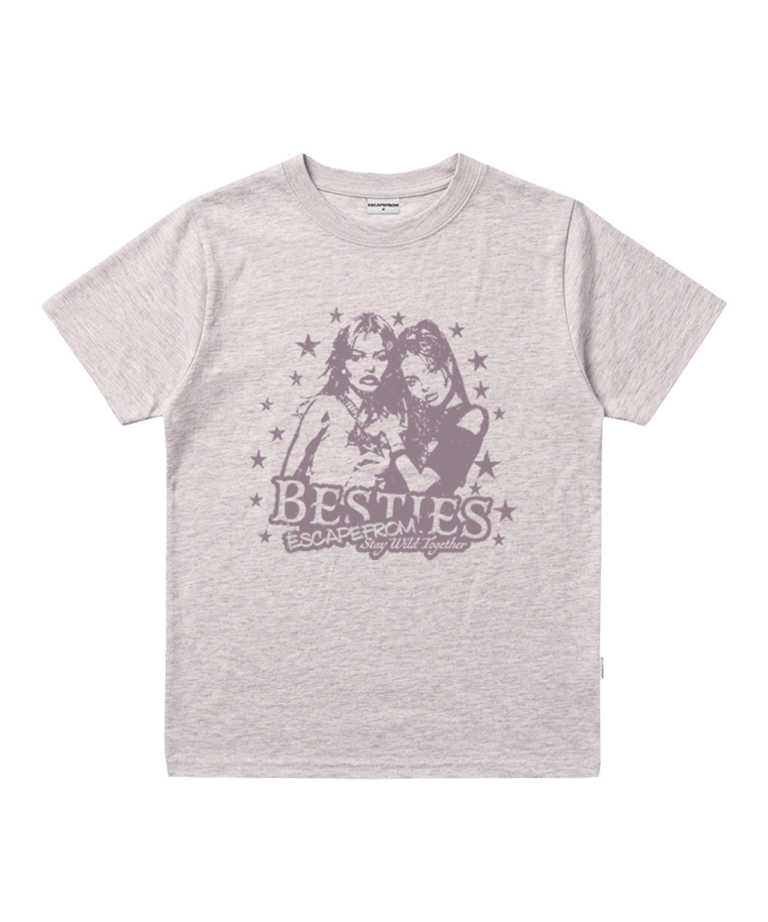 E261NTS014MP Escapefrom Bestie Print Standard Fit T-Shirt Melange Pink